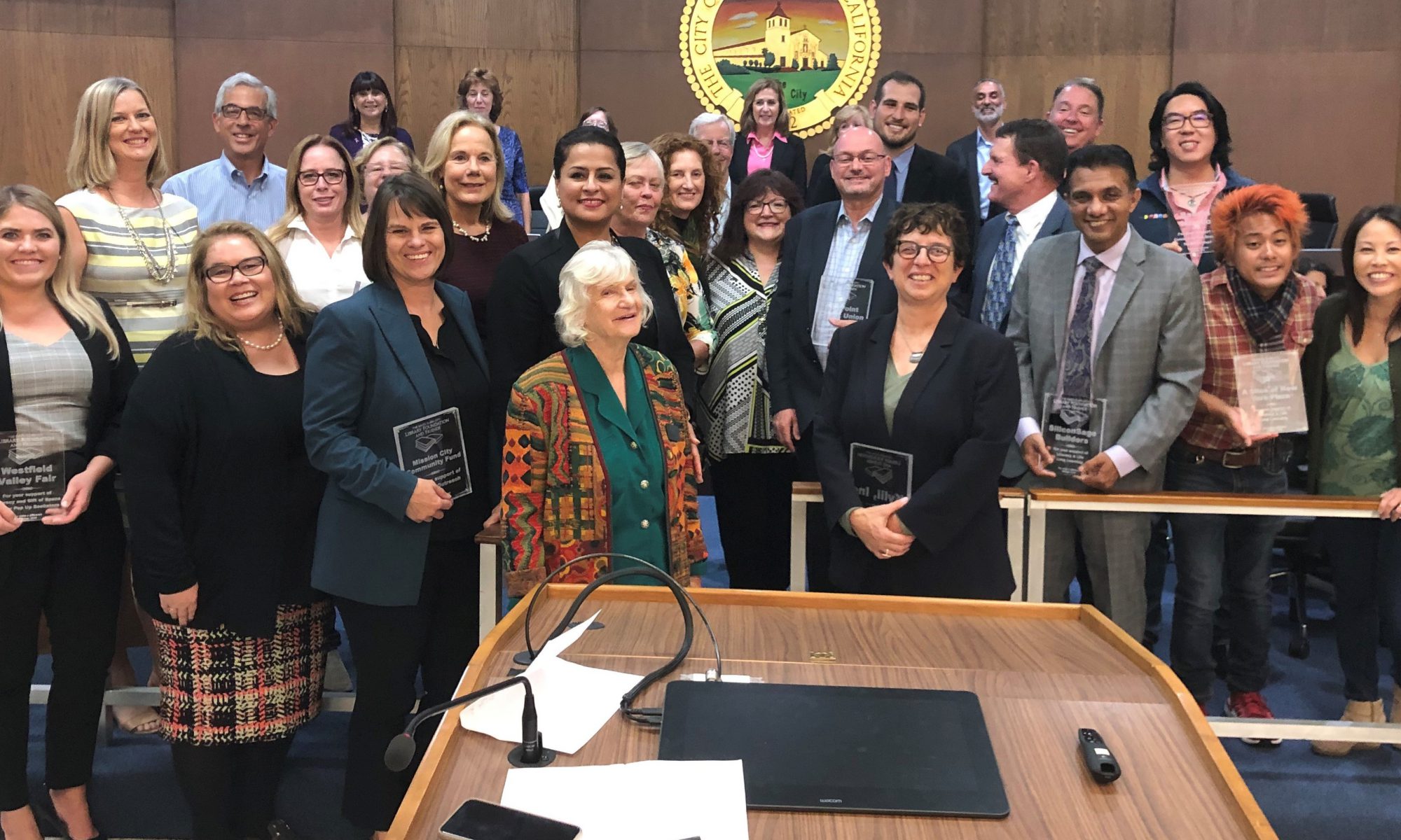 a group photo of the corporate supporters of The Santa Clara City Library foundation and friends at the October 2019 city council meeting