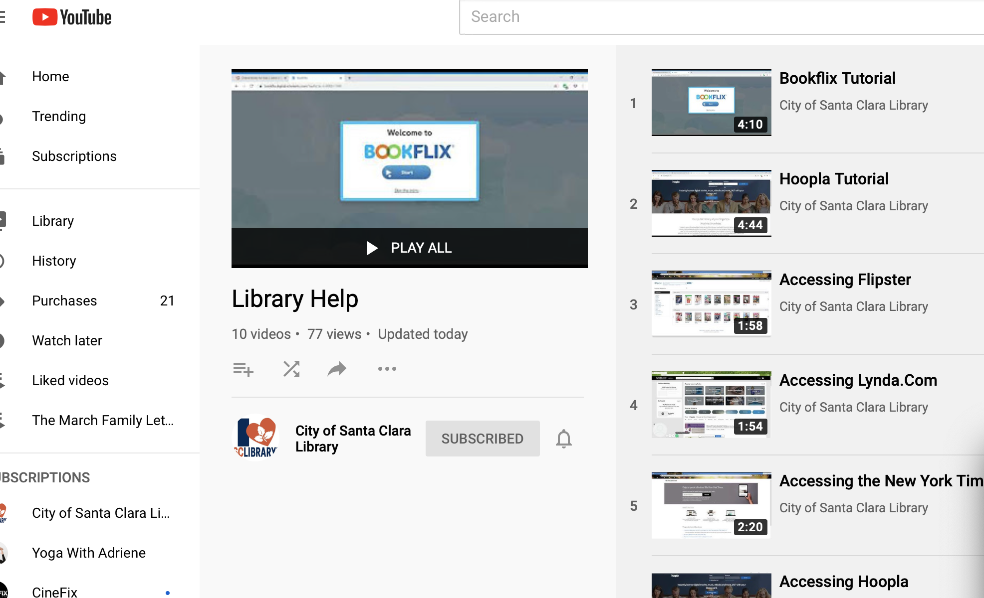 a screenshot of The Santa Clara City Library's you tube channel