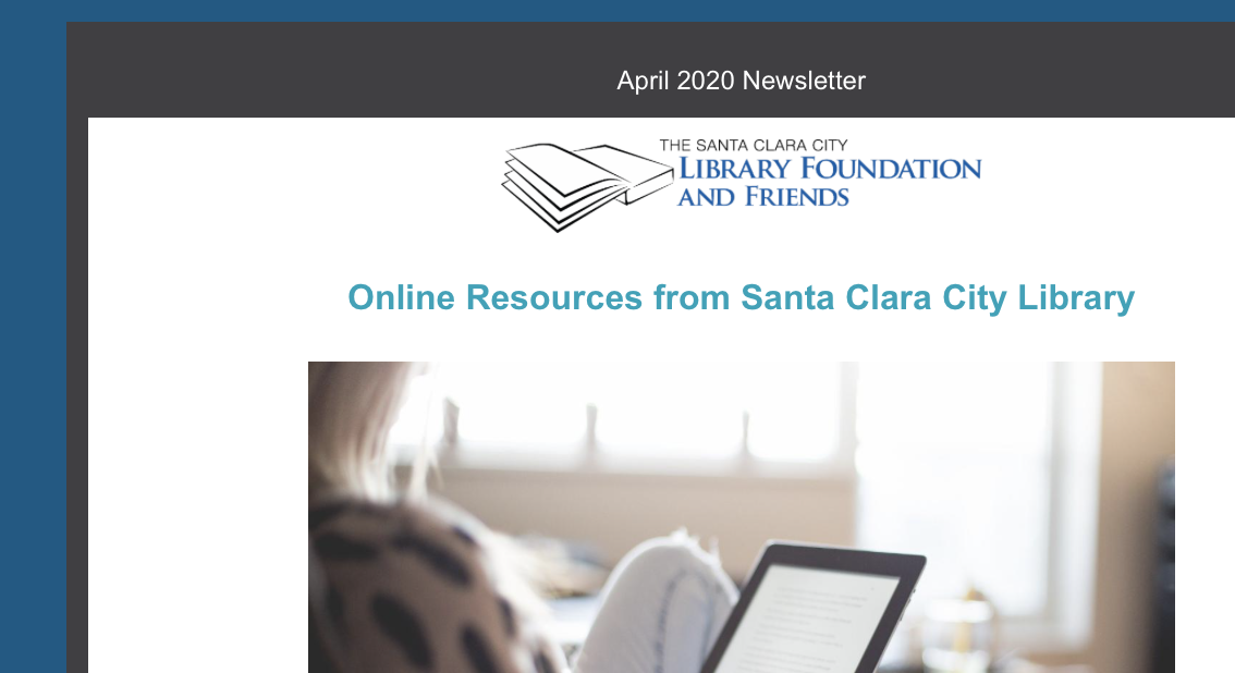 Santa Clara City library foundation and friends email newsletter screenshot
