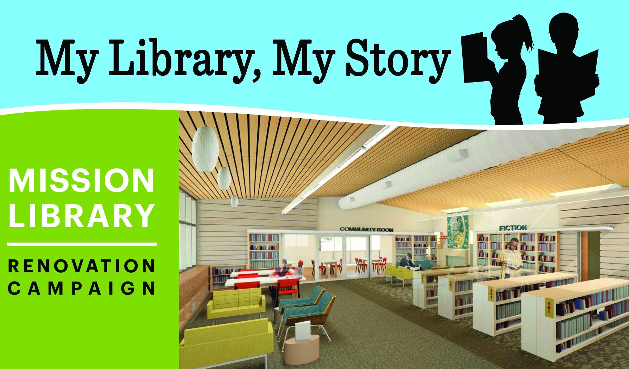 My Library My Story: Mission Library Renovation Campaign logo for The Santa Clara City Library Foundation and Friends' fundraising campaign