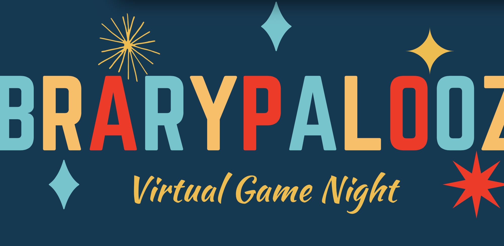 Banner advertising Librarypalooza 2021, the virtual game night benefitting The Santa Clara City Library foundation and friends