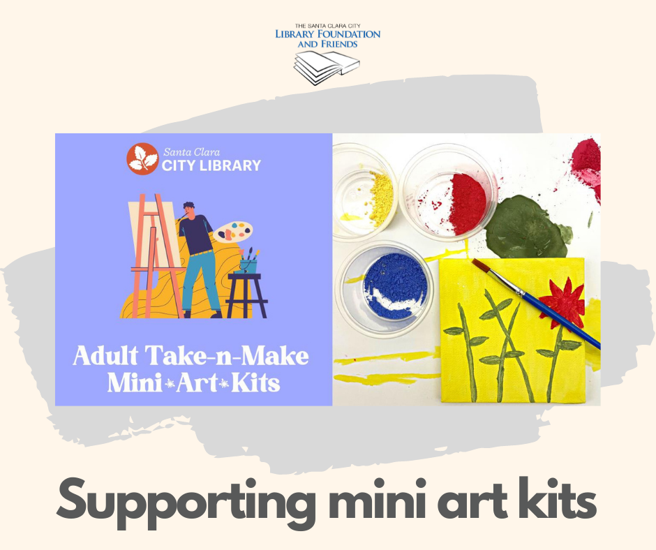 a graphic for the mini art kits given out by The Santa Clara City Library, sponsored by The Santa Clara City Library foundation and friends