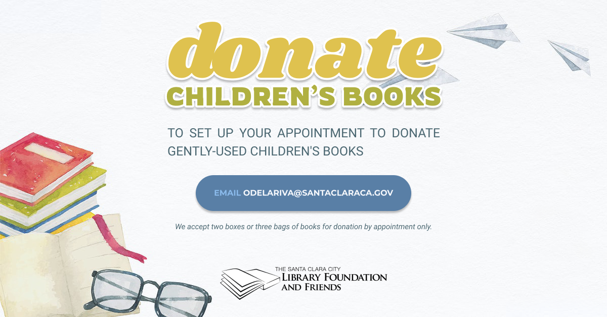 a graphic to promote donating children's books to The Santa Clara City Library foundation and Friends