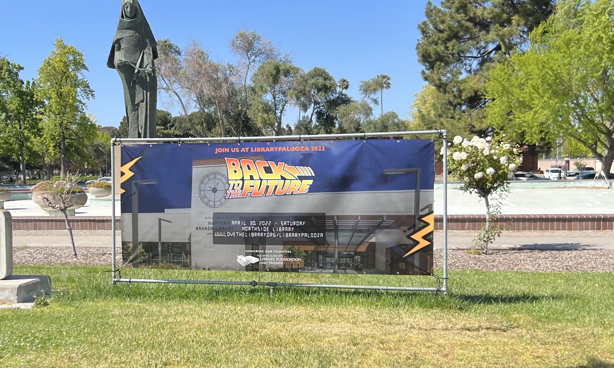 photo of Librarypalooza banner in one of the Santa Clara City parks