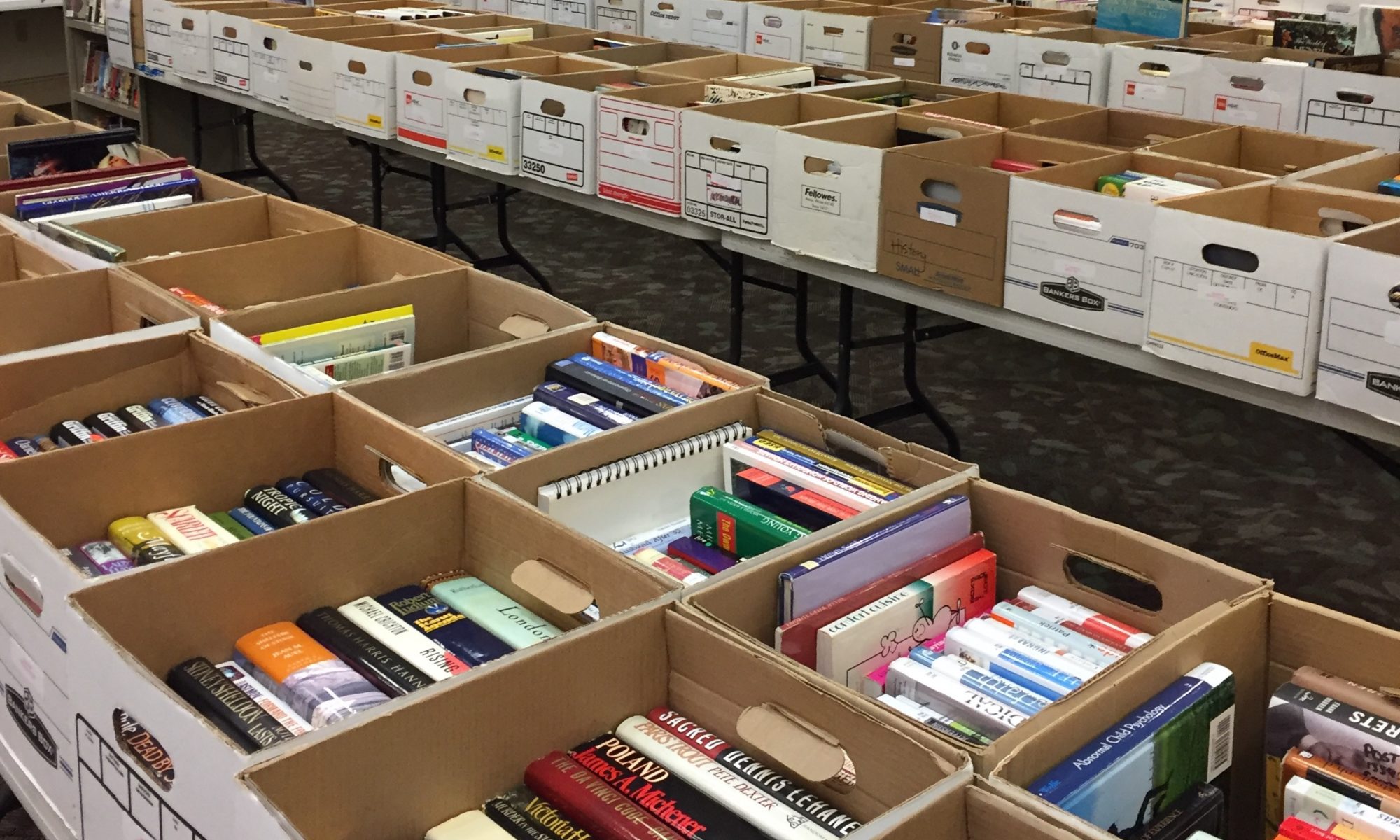 Books for sale at our monthly book sale at Central Park Library