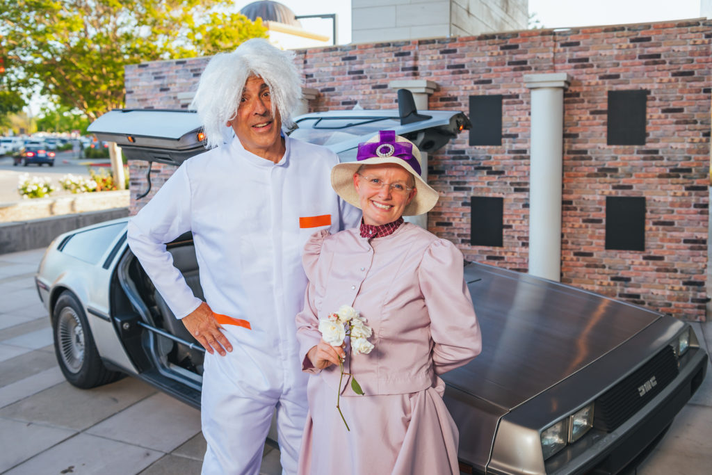 A picture of two board members dressed like characters from Back to the Future