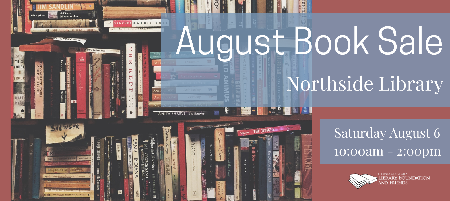 Advertising the august book sale at Northside library on Saturday August 6 from 10am - 2pm