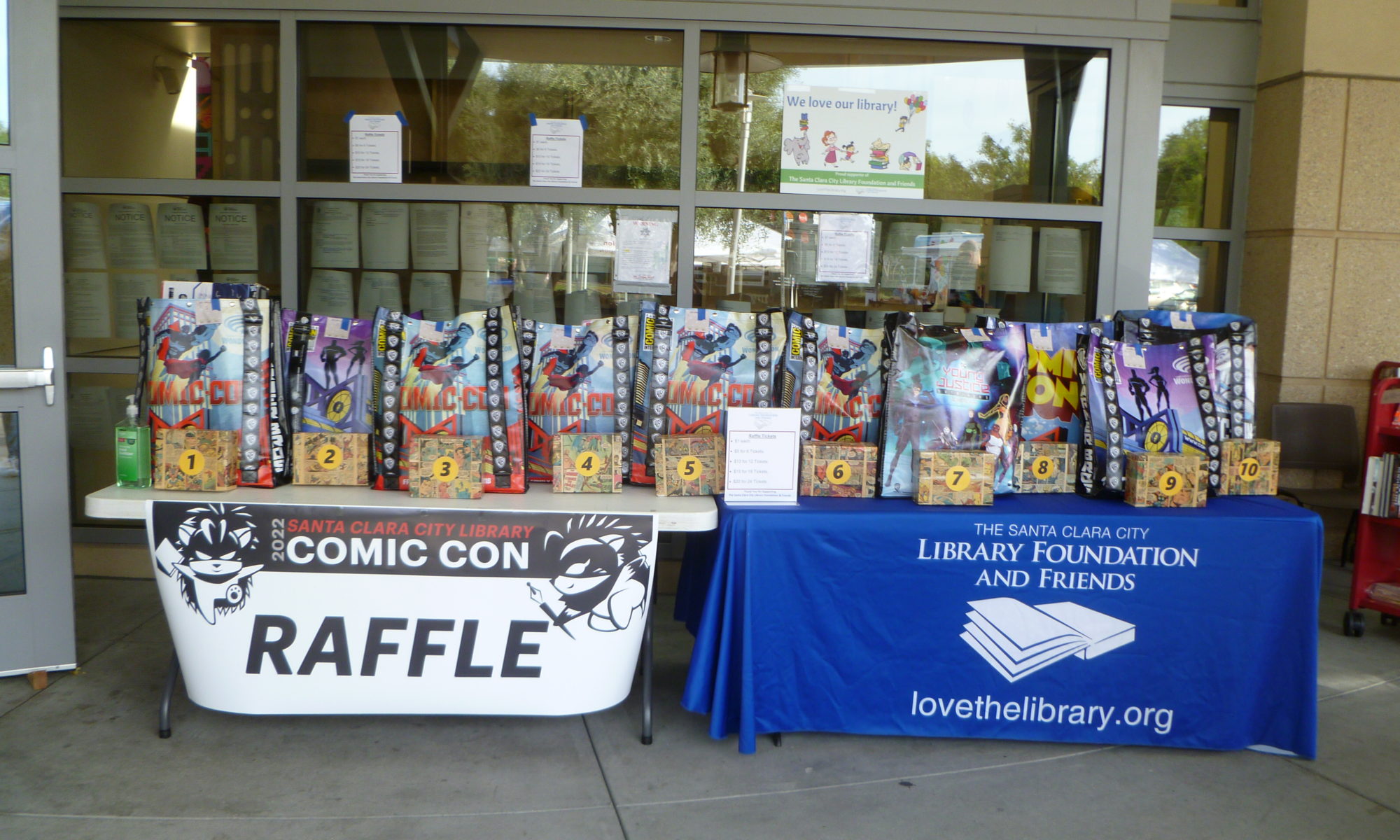 A photo of the raffle the Santa Clara city library foundation and friends held at the Santa Clara city library comic con 2022.