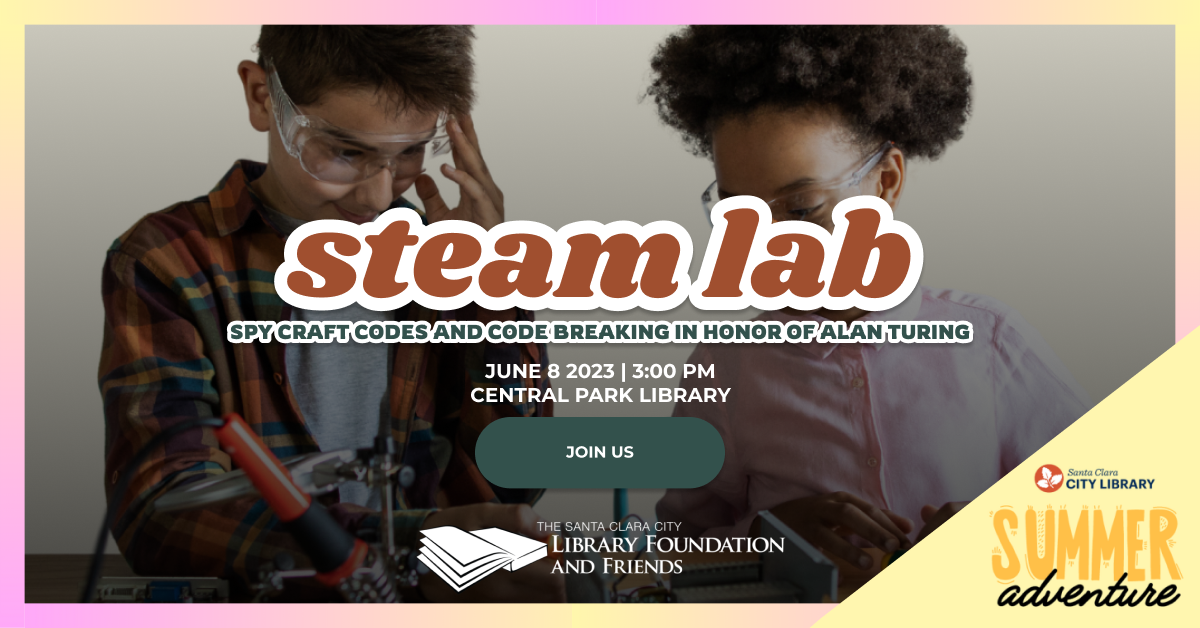 STEAM Lab: spy codes will be at the Central Park library on June 8 at 3:00pm. This is part of the Summer Adventure series at the Santa Clara City Library, sponsored by the Santa Clara City Library foundation and Friends