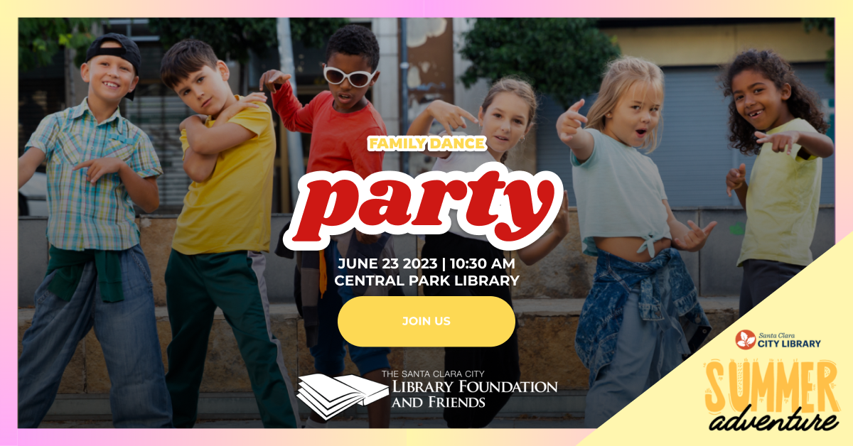 It's a family dance party at the Central Park Library on June 23 at 10:30pm. This activity is part of the Santa Clara City LIbrary's Summer Adventure, their summer reading program. This is sponsored by the Santa Clara City Library Foundation and Friends.