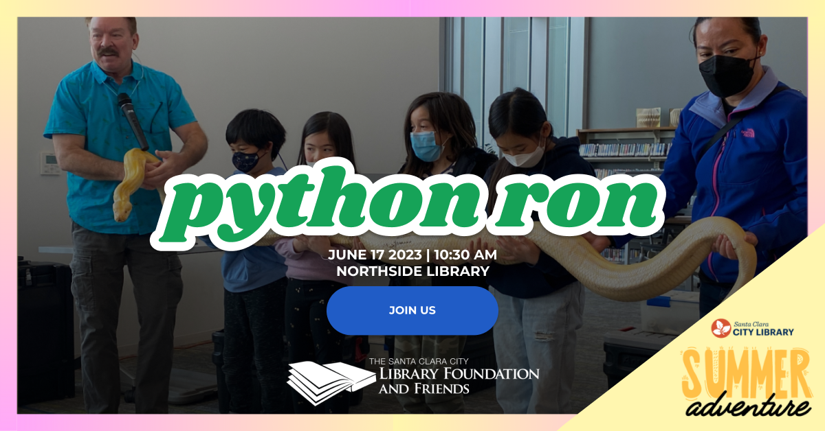 Python Ron will be at the Northside Library on June 17 at 10:30am as part of the Summer Adventure. The Summer Adventure is the Santa Clara City Library's summer reading program sponsored by the Santa Clara city library foundation and friends.