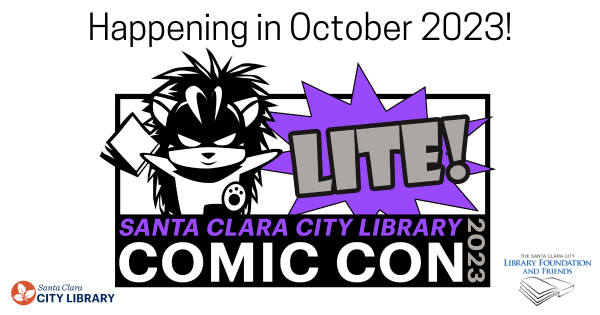 a graphic promoting the Santa Clara City Library Comic Con Lite in October 2023