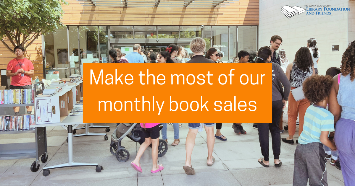 A banner that says "making the most of our monthly book sales" over a photo of one of our book sales