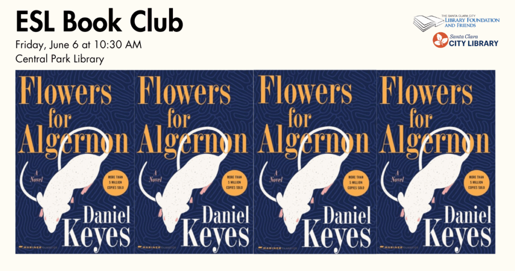 an image capture of the cover of "Flowers for Algernon", the June ESL book club book.