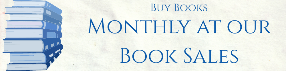 A banner reading "Buy Books Monthly at our Book Sales"