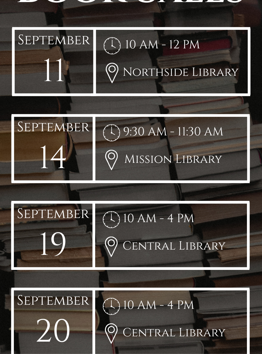 A list of book sales for the Santa Clara City Library Foundation and Friends, repeated in text below.